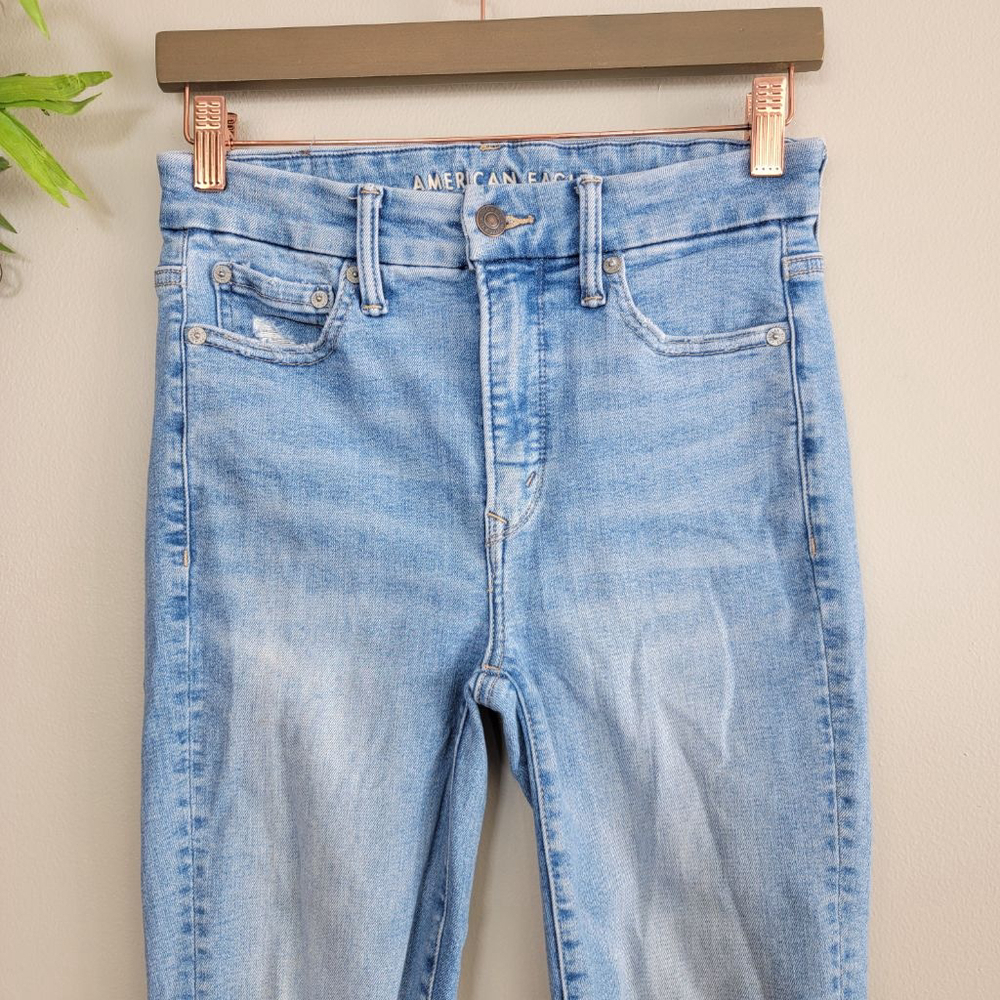 American Eagle Luxe Skinny Jeans Super Hi Rise Jegging Light Blue Wash AE 4 - Picture 4 of 14